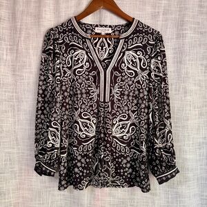 Hale Bob Shira Jersey Top Black White Paisley Print Size Medium